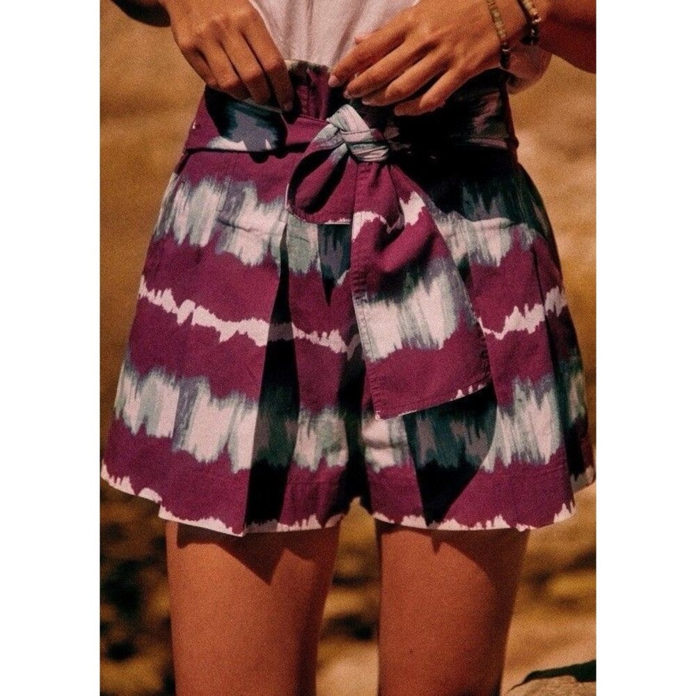 Sézane Paris Women’s High Waisted Purple Multicolor Tyson 100% Cotton Shorts Med